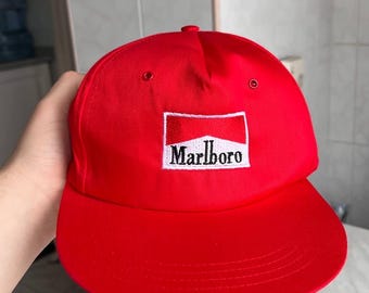 Gorra roja vintage Marlboro de los años 90, talla ajustable, años 90, logotipo Y2K, Marlboro, rara