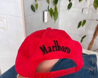 Vintage 80s Red Corduroy Marlboro Cigarettes Tobacco Sports Cap