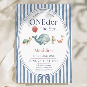 Oneder The Sea Birthday Invite,  Animal Parade Party, First birthday Invitation, Canval Template