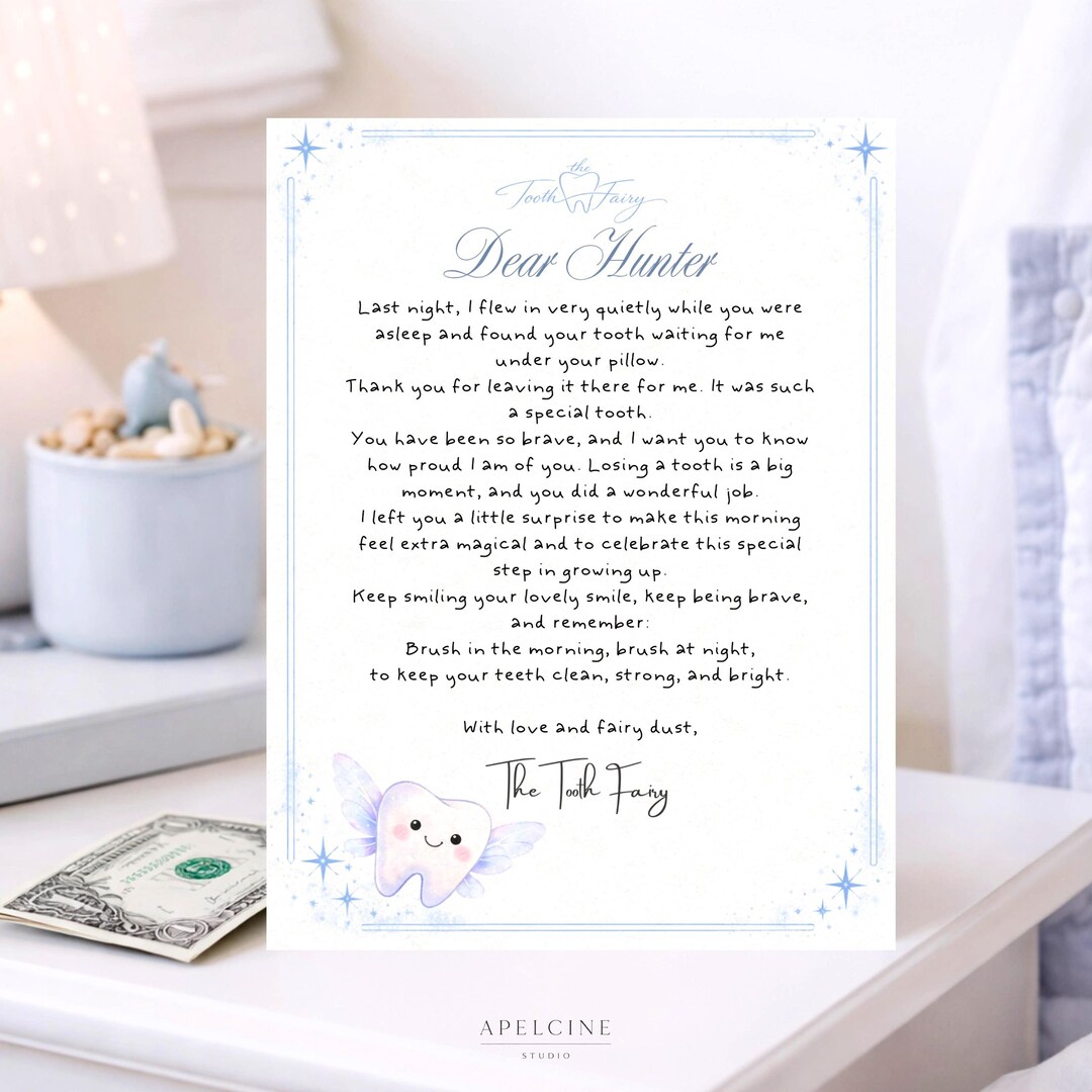 Editable Tooth Fairy Note Template, Blue Tooth Fairy Letter for Kids ...