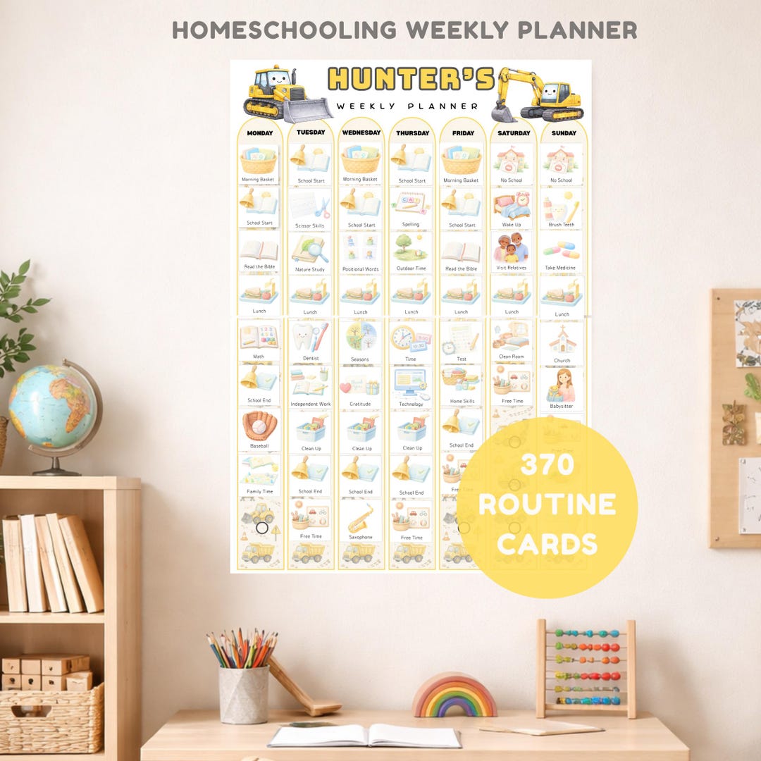 Construction Cars Homeschooling Chart, Daily Rhythm Tracker, Kids ...