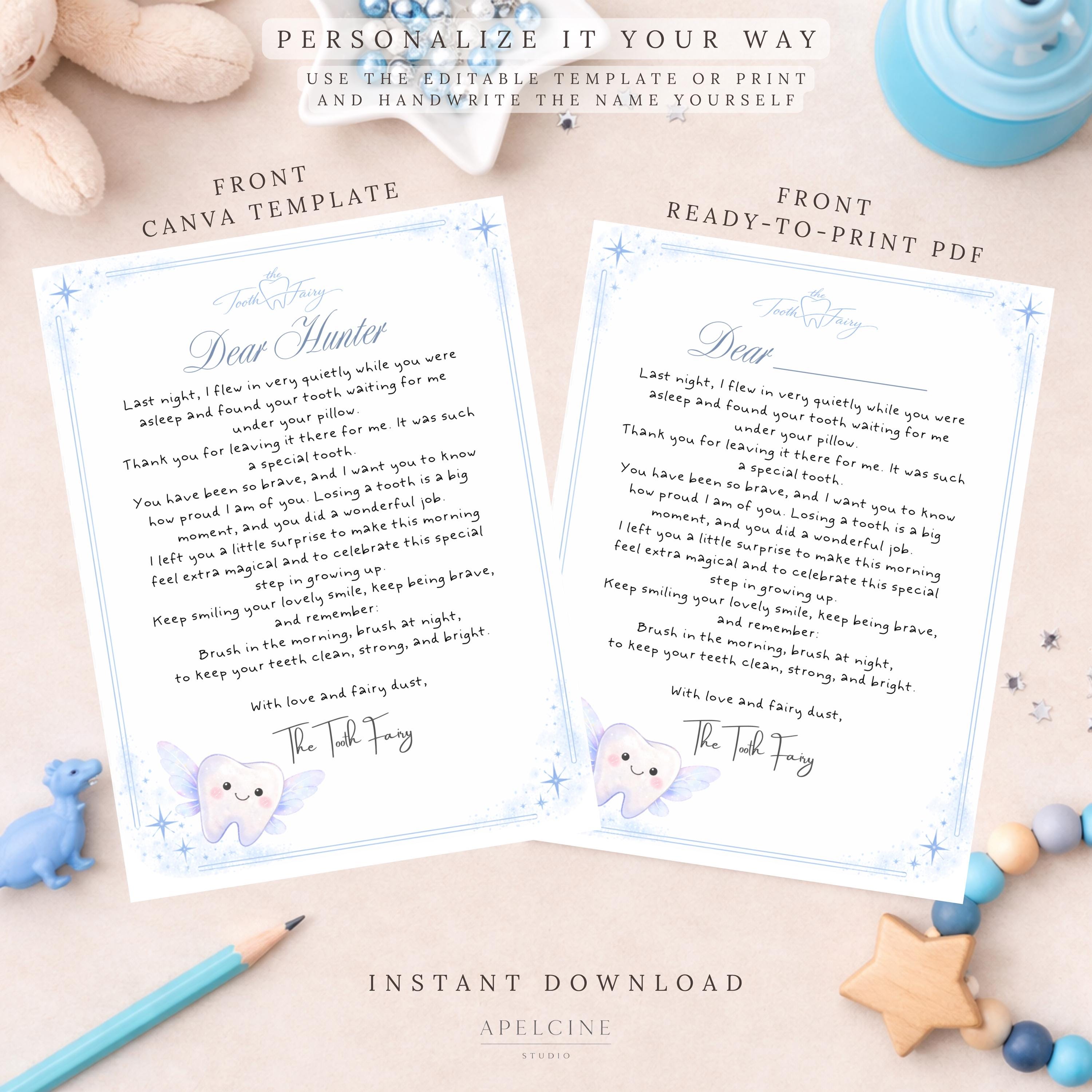 Editable Tooth Fairy Note Template, Blue Tooth Fairy Letter for Kids ...
