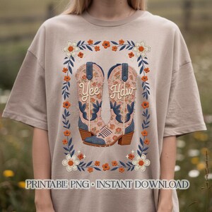 Stivali da cowgirl Yee Haw PNG - Design patchwork western floreale - Sublimazione stile cowgirl retrò costiera