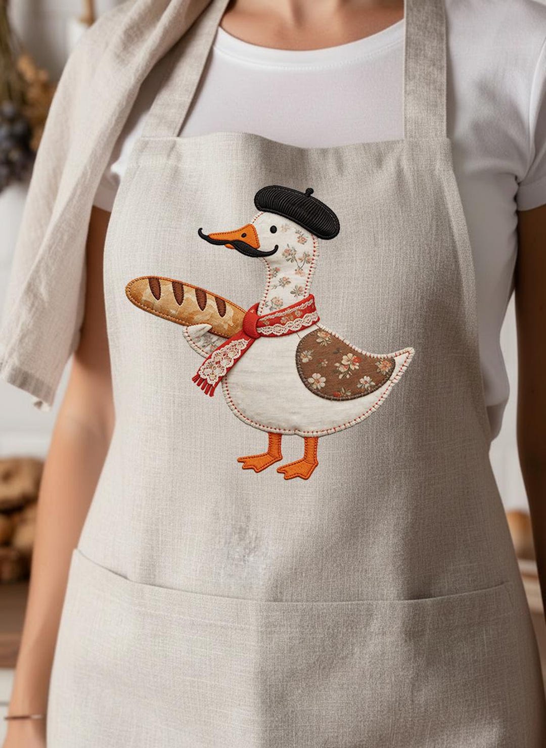 French Baker Goose PNG - Cottagecore Kitchen Patchwork Design, Floral ...