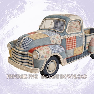 Rustic Patchwork Pickup PNG – Vintage Farm Vehicle Quilt Art for Cabin & Decor – Digital Sublimation