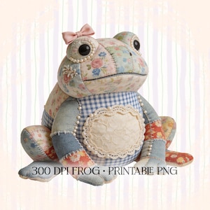 Cottagecore Frog PNG - Patchwork Animal Clipart, Whimsical Frog Sublimation Design, Naturecore T-Shirt Frogs