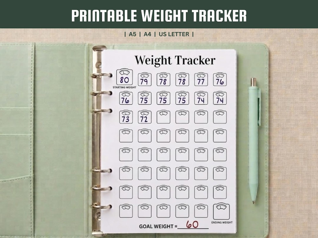 Printable Weight Tracker Journal | Fitness Habit Planner (A4, A5, US ...