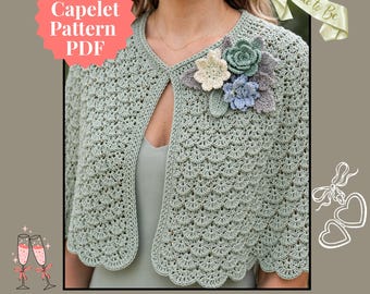 Crochet Capelet Pattern PDF, Bridal Cape Crochet Pattern, Wedding Shoulder Shawl, Floral Capelet Tutorial, Instant Download