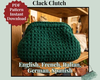 Easy Crochet Clutch Pattern | Chunky Click Clack Textured Bag PDF Tutorial | Modern Crochet Small Structured Purse | Digital Download
