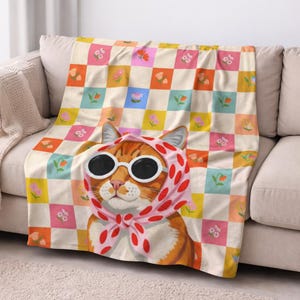 Cat Blanket, Patchwork Throw Blanket, Colorful Fleece Blanket, Aesthetic Home Decor, Cozy Couch Throw, Bed Blanket Gift