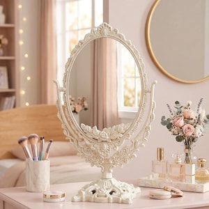 Specchio da trucco vintage intagliato | Specchio da toeletta in stile barocco