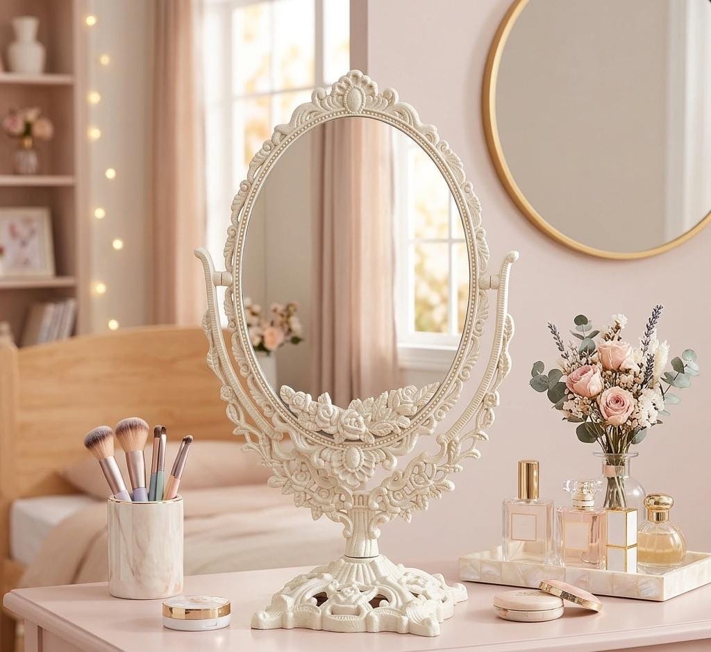 green emerald velvet dress Cate Triple Dressing Table Mirror with Lights | 3-Panel Vanity Mirror
