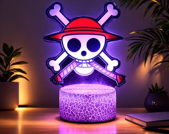 3D-Schädel-LED-Nachtlicht - Anime-Piraten-Stil Lampe, RGB-Farbwechsel Manga-Dekor