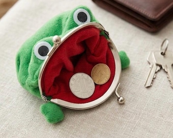 Handgemachte Geldbörse aus Plüsch mit Froschmotiv – Kawaii Frosch mit Verschluss