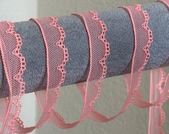 Peach Pink Stretch Lace Trim 1 Inch Wide Elastic Mesh Ribbon by the Yard for Lingerie Underwear Doll Clothes Sewing Crafting Supplies DIY
