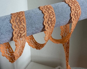 1 Inch Neon Orange Stretch Lace Trim, Soft Elastic Floral Lace Ribbon, Scalloped Lingerie Lace for Headbands, Doll Clothes, Sewing Supplies