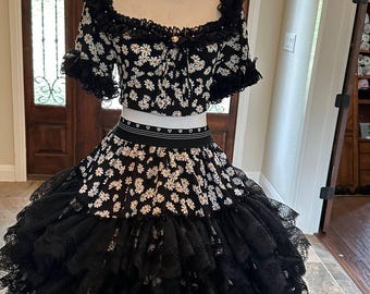 Not for Sale Handmade Daisy Lolita Two Piece Set Coquette Tiered Lace Skirt and Crop Top Chrisom Couture  Gallery Display NFS