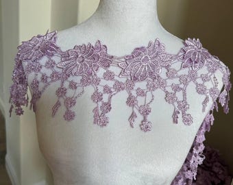 5.5" Lavender 3D Guipure Lace Trim, Lilac Water Soluble Floral Venetian Lace, Heavy Embroidered Flower Fringe for Lolita Dress, Crafts