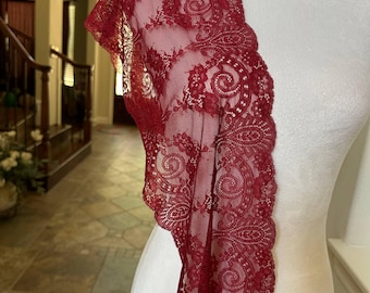 7.5" Burgundy Stretch Lace Trim Wide Wine Red Floral Elastic Galloon Scalloped Edge Lace for Lingerie Underwear Garment Sewing Crafts