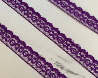 0.5" Purple Lace Trim Rigid Tulle Mesh Non Stretch Geometric Scalloped Edge Border Ribbon for Junk Journal Crafts Doll Sewing