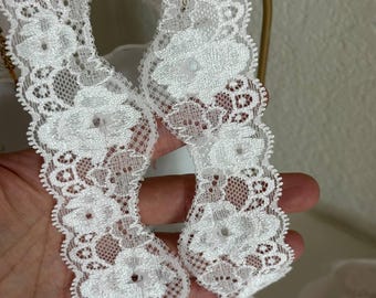 1.5" Purple Stretch Lace Trim, Elastic Floral Lace Ribbon, Soft Lingerie Lace for Sewing, Garters, DIY Headbands, Crafts by the Yard