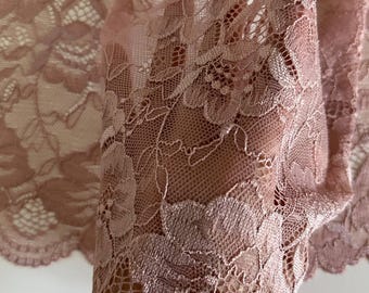 7.85" Dusty Pink Stretch Lace Trim Wide Floral Elastic Galloon Scalloped Edge Lace for Lingerie Underwear Garment Sewing Crafts by the Yard