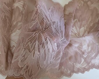 8.65" Dusty Pink Stretch Lace Trim Wide Nude Blush Floral Elastic Galloon Scalloped Edge Lace for Lingerie Garment Sewing Crafts