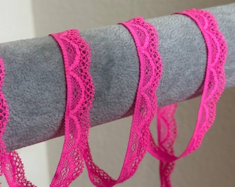1 Inch Neon Hot Pink Stretch Lace Trim, Fuchsia Elastic Floral Ribbon,  Lace for Headbands, Y2K Doll Clothes, Sewing Supplies