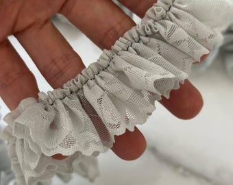 1" Sage Green Ruffled Lace Trim Pleated Elastic Ruffle Lace Trim for Scrunchies Lolita Hair Bows Garment Sewing Crafts by the Yard