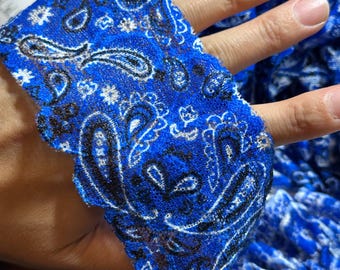 2 Inch Royal Blue Paisley Ruffled Lace Trim, Handmade Pleated Bandana Lace, Gathered Western Lace Fringe for Doll , Lolita Dress, Crafting