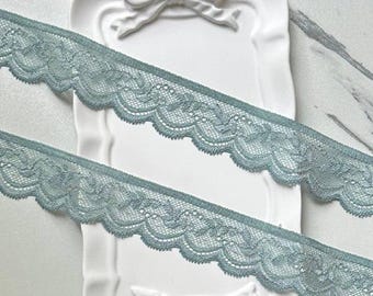 10 yardas de encaje elástico de color verde salvia empolvado, azul menta y follaje, cinta estrecha festoneada simple para lencería, ropa interior, manualidades y costura, 1.25"