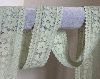 2.15" Sage Green Stretch Lace Trim Floral Elastic Galloon Scalloped Edge Lace for Lingerie Underwear Garment Sewing Crafts by the Yard
