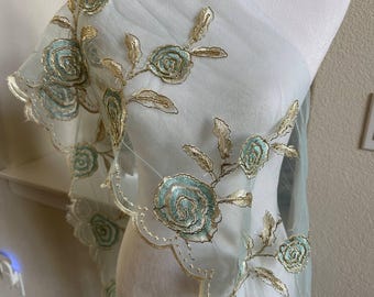 10 Inch White Corded Organza Lace Trim, Stiff Embroidered Floral Ribbon, Heavy Scalloped Border for Curtain Home Decor Cover, Crafts