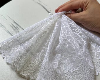 7.25" White Stretch Lace Trim Wide Bridal Floral Elastic Galloon Scalloped Edge Lace for Lingerie Underwear Wedding Garment Sewing