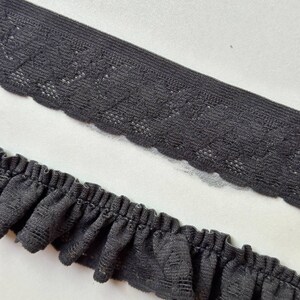 10yds  Classic Charcoal Gray Geometric Stretch Elastic Lace Trim   Narrow Ribbon Available Flat for Lingerie Crafts, 1"