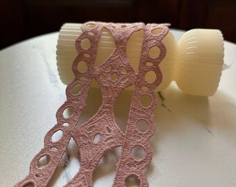 3" Dusty Pink Guipure Lace Trim Wide Venice Chemical Embroidered Scalloped Eyelet Lace for Lingerie Garment Sewing Crafts