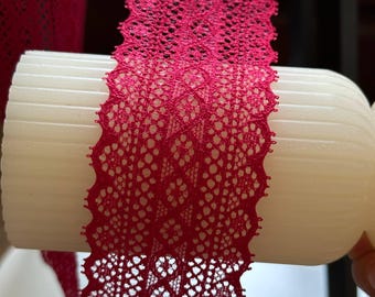 1.75" Retro Red Stretch Lace Trim Wide Crimson Geometric Elastic Galloon Scalloped Edge Lace for Lingerie Garment Sewing Crafts