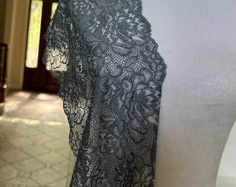 8.5" Slate Blue Stretch Lace Trim Wide Floral Elastic Galloon Scalloped Edge Lace for Lingerie Underwear Garment Sewing Crafts by the Yard