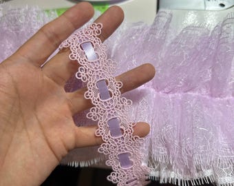 1.25 Inch White Slotted Guipure Lace Trim, Ribbon Insert Eyelet Venetian Lace, 3/8 Slit Embroidered Flower Trimming for Lolita Headband