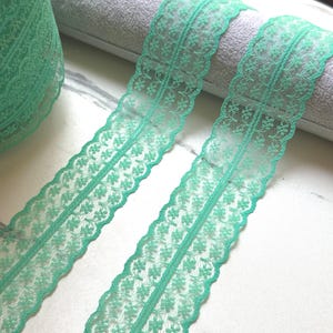 Mint Green Floral Rigid Lace Trim by the Yard, Structured Non Stretch Scalloped Galloon Ribbon for Hair Bows Crafts, 1.75"