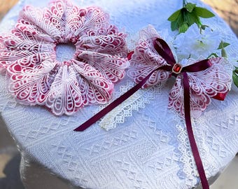 Handmade Embroidered Lace Hair Bow – Vintage Inspired Princess Accessory.Unique thoughtful Gift for Women