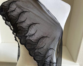 2.5yard 8.5inch Premium Ultra Soft Black Paisley Embroidered Mesh Lace Trim
