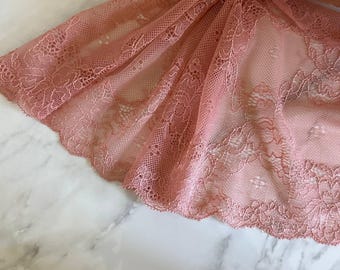 7.85" Coral Pink Stretch Lace Trim Wide Floral Elastic Galloon Scalloped Edge Lace for Lingerie Underwear Garment Sewing Crafts by the Yard