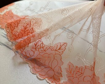 7.25" Coral Orange Lace Trim Wide Embroidered Soft Tulle Mesh Scalloped Edge Rose Ribbon for Matching Skirt Lingerie Garment Sewing