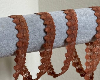 5/8 Inch Terracotta Stretch Lace Trim, Rust Brown Elastic Netting Ribbon, Mini Scalloped Lingerie Lace for Doll Clothes, Sewing Supplies