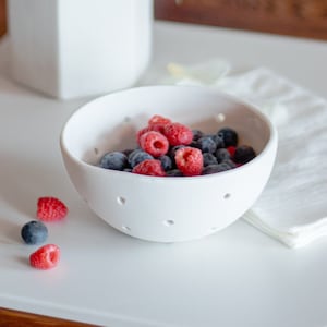 Handmade White Ceramic Berry Bowl Colander