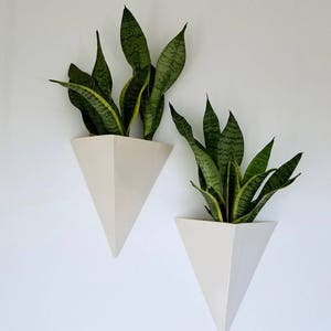 Ceramic Wall Planter, White Wall Planter, Geometric Wall Planter, Porcelain Planter image 1