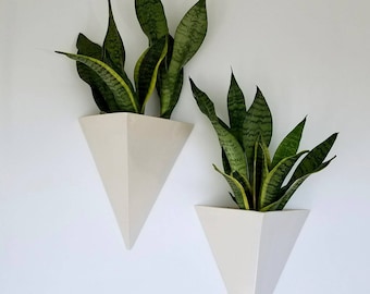 Ceramic Wall Planter, White Wall Planter, Geometric Wall Planter, Porcelain Planter