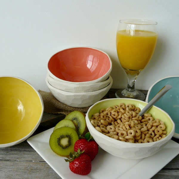 Geometric Cereal Bowl, Size small, Faceted Edge, 9 color options available