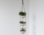 3 Tier Hanging Succulent Planter, Geometric Faceted or Smooth finish, choose Hemp or Leather Cording